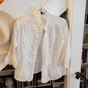 Vici White Lace Detail Button Up Blouse